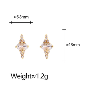 Detailed size view of luxury oval zircon earrings in gold finish showing dimensions