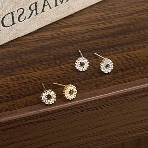 Mini Round Circle Stud Earrings Copper With Cubic Zirconia And 925 Sterling Silver Earring Post Minimalist Jewelry For Women