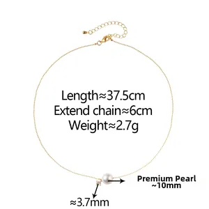 Detailed view of a gold pearl necklace featuring a 10mm pearl and a 3.7mm zircon pendant