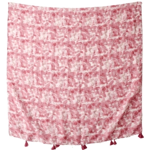 Châle bohème rose motif floral avec pompons et imprimé aquarelle pour femme au soleil