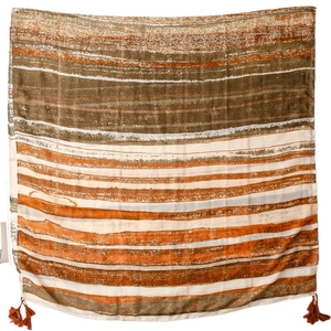 Bohemian striped sun protection shawl with tassels in earth tones for summer travel