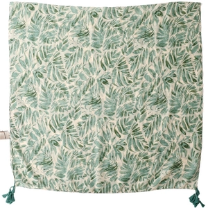 Green tropical banana leaf print beach shawl with decorative tassels and breathable fabric