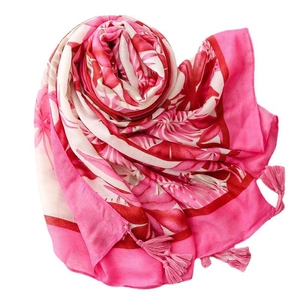 Écharpe de style japonais avec imprimé feuille d'érable rouge et glands élégants