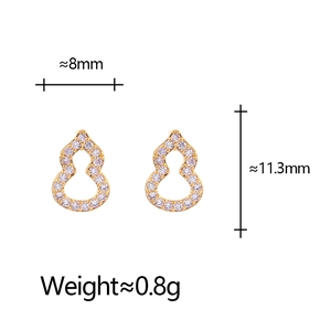 Elegant gold gourd stud earrings featuring pave-set sparkling cubic zirconia crystals