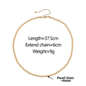 Détails du collier de perles 4mm avec longueur 37,5cm et chaîne d'extension de 6cm