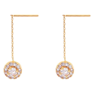 Elegant 18K gold plated zircon tassel chain earrings for women in a minimalist style
