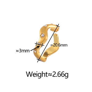 Golden brushed wave ring with zircon stones featuring a stylish minimalist irregular design