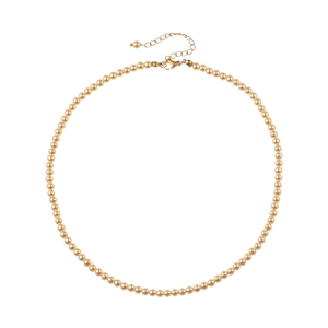 Collier élégant en perles dorées avec fermoir mousqueton réglable sur fond blanc