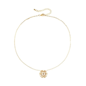 Collier en or élégant avec pendentif circulaire ajouré et pierre de zircon rose