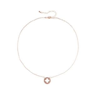 Rose gold round geometric necklace with hollow flower pendant and sparkling zircons