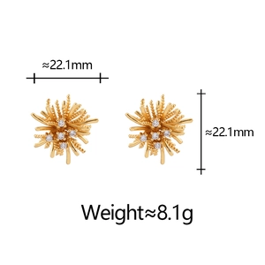 Detailed view of dandelion zircon earrings with 22.1mm size and 8.1g weight specs