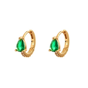 Boucles d'oreilles goutte dorées avec zircon vert émeraude et pierres d'accent blanc