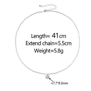 Technical drawing of a zircon pendant necklace showing exact dimensions and weight details