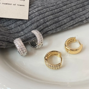 Micro Paved Cubic Zirconia Hoop Earrings Copper Geometric Minimalist Luxury Ear Buckles For Women Trendy Fashion