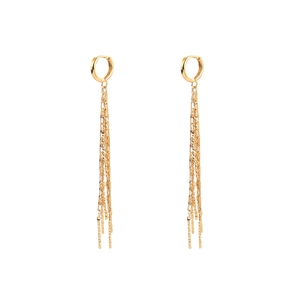 Elegant gold long tassel drop earrings with sleek metal chain fringe and hoop design