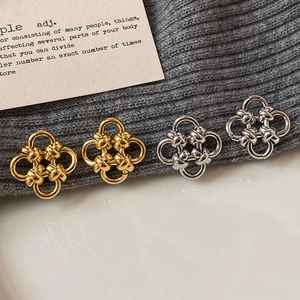 Copper Stud Earrings Hollow Flower Geometric Knot Four Leaf Clover Plated Retro Elegant Simple Style Jewelry For Women