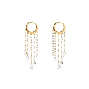Gold tassel chain earrings with shimmering zircon pendants for an elegant luxury style