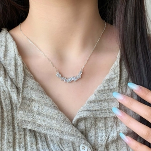 Elegant silver-tone wisteria necklace with sparkling marquise and pear-cut zircon stones