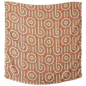 Rainbow circle geometric printed silk scarf with warm orange and brown retro patterns