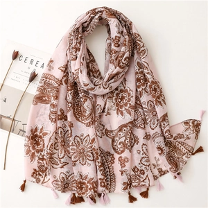 Women Long Scarf Shawl Bohemian Vintage Paisley Floral Print Polyester Voile Tassels Soft Breathable Beach Sun Protection