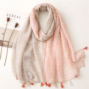 Écharpe Femme Imprimé Fleuri Léger Voile Polyester Protection Solaire Pompon Frais Douce Pashmina