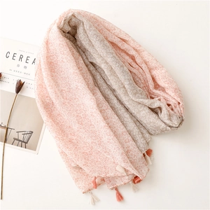Châle fleuri en mousseline avec glands, protection solaire rose et beige