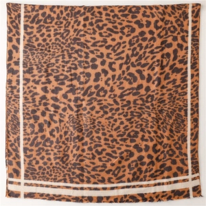 Thick leopard print cashmere-like scarf with white border and fringe trim for winter