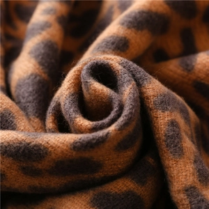 Close-up detail of leopard print scarf fabric showing soft cashmere-like texture