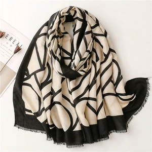 Fashion Scarf Shawl Satin Cotton Polyester Geometric Letter Print Winter Warm Large Rectangular Long Fringe Elegant Women