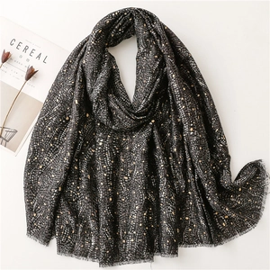 Écharpe en Satin Toucher Coton Femme Estampage Or Pois Châle Hiver Chaud Bord Effiloché Pashmina pour Voyage Bijoux Femme