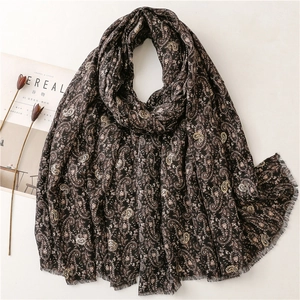 Vintage Paisley Scarf Gold Foil Bronzing Shawl Soft Long Wrap With Fringed Edges Ethnic Style For Women