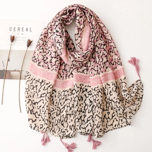 Leopard Print Scarf Shawl Women Long Polyester With Cotton Linen Feel Love Letter Pattern Tassels Fashion Wrap