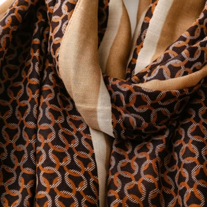 Macro detail of the elegant chain pattern and woven texture on a warm winter scarf