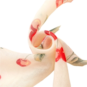 Lightweight cherry print scarf in breathable linen-cotton fabric for summer wear