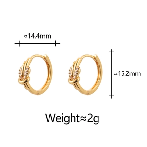 Detail showing knot earrings dimensions 14.4mm by 15.2mm with micro zirconia stones