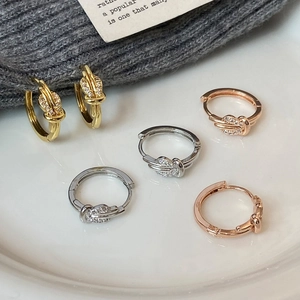 Knotted Hoop Earrings Micro Pave Zirconia Copper Elegant Fashion Jewelry For Women