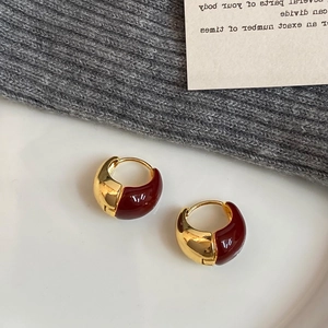 Minimalist U-Shaped Hoop Earrings For Women Copper 18K Gold Plated Red Enamel Drip Oil Luxury Style Geometric Jewelry
