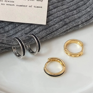 Minimalist Hoop Earrings Copper With 925 Sterling Silver Earring Post Black Enamel Geometric Circle For Women Fashion Jewelry