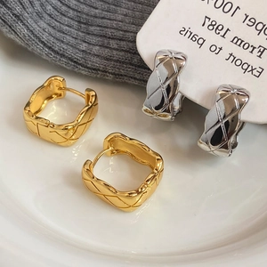 Quilted Square Hoop Earrings Copper Geometric Jewelry With Copper Earring Post High-end Minimalist Fashion For Women