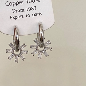 Vue rapprochée des boucles d'oreilles en cuivre argenté et fleurs en zircone
