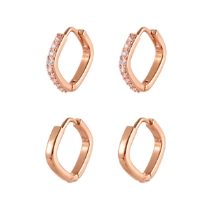 Ensemble créoles géométriques or rose avec cristaux micro-pavés et fini poli