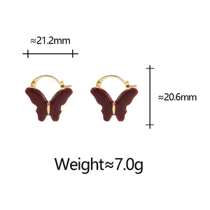 Detailed dimensions of gold-plated red butterfly earrings with width and height specs