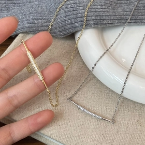 Minimalist Bar Pendant Necklace Copper Micro Set Zircon Geometric Charm Elegant Fashion Jewelry For Women