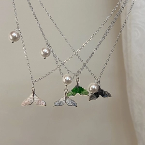 Light Luxury Walfischschwanz Anhänger Halskette Mit Muschelperle Versilbertes Kupfer Farbige Kristall Halsketten Für Damen Chic Schmuck