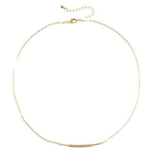 Minimalist gold bar pendant necklace with micro-set zircon stones on thin cable chain
