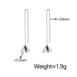 Macro detail of geometric silver zircon threader earrings with 50mm chain and 5.5mm stone