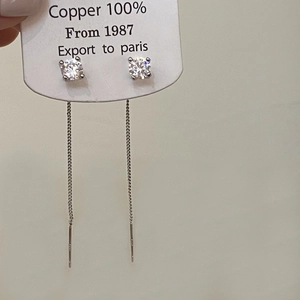 Minimalist Round Zircon Long Tassel Ear Thread Earrings Copper Jewelry With Silver Earring Post Niche Design For Women