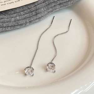Elegant geometric round zircon long tassel drop earrings in S925 sterling silver style