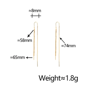 Size chart showing dimensions of long gold tassel earrings with detailed chain lengths