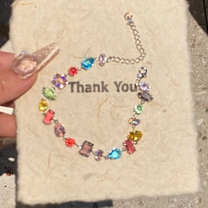 Rainbow crystal gemstone bracelet with multi-shape stones and silver adjustable chain